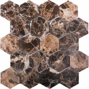 Керамическая мозаика StarMosaic Wild Stone Hexagon Dark Emperador Polished JMST6303P 26,0x28,2 см