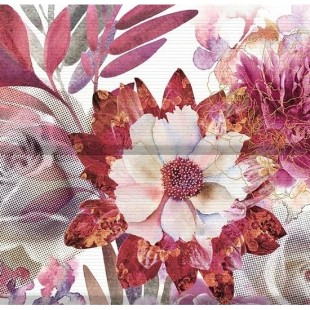 Керамическая плитка Absolut Keramika Aure Copmposicion Savage Flowers Berenjena 01 панно 30x45